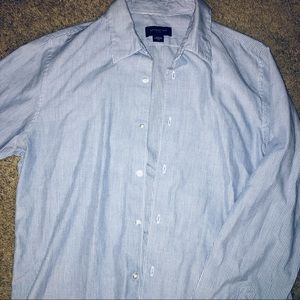 Blue and White Striped Button-Down Shirt Men